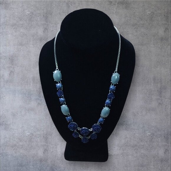Blue Floral Statement Necklace With Adjustable Chain - Picture 1 of 4